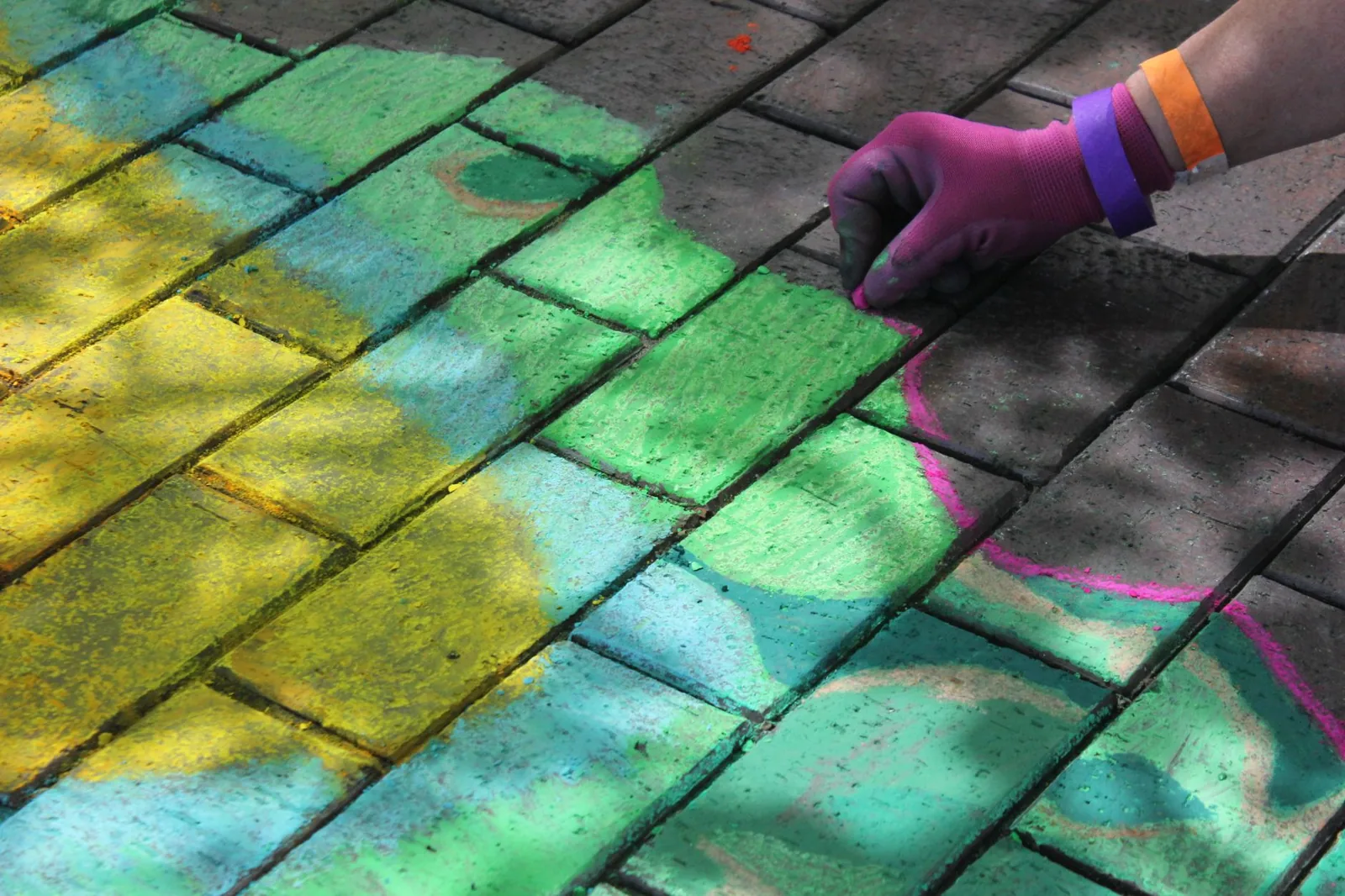 Close-up of interlocking patio pavers with sand joints