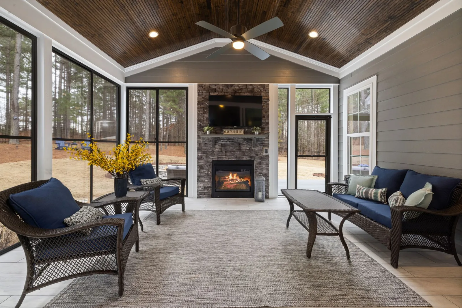 enclosed porch with seating